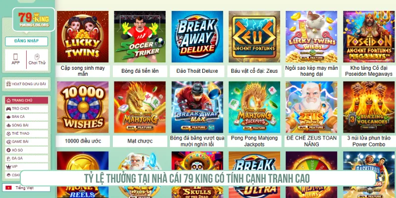 Tỷ lệ thưởng tại nhà cái 79 King có tính cạnh tranh cao 